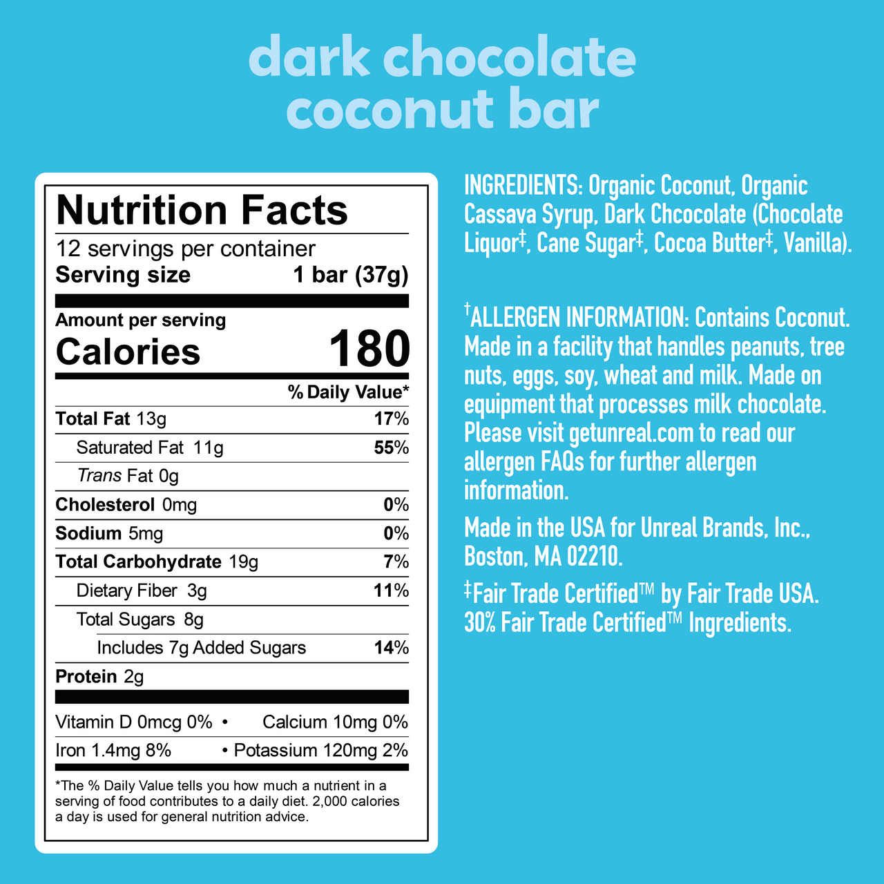 UNRL,DRK CHOC,CNUT BAR ( 12 X 1.3 OZ )-1