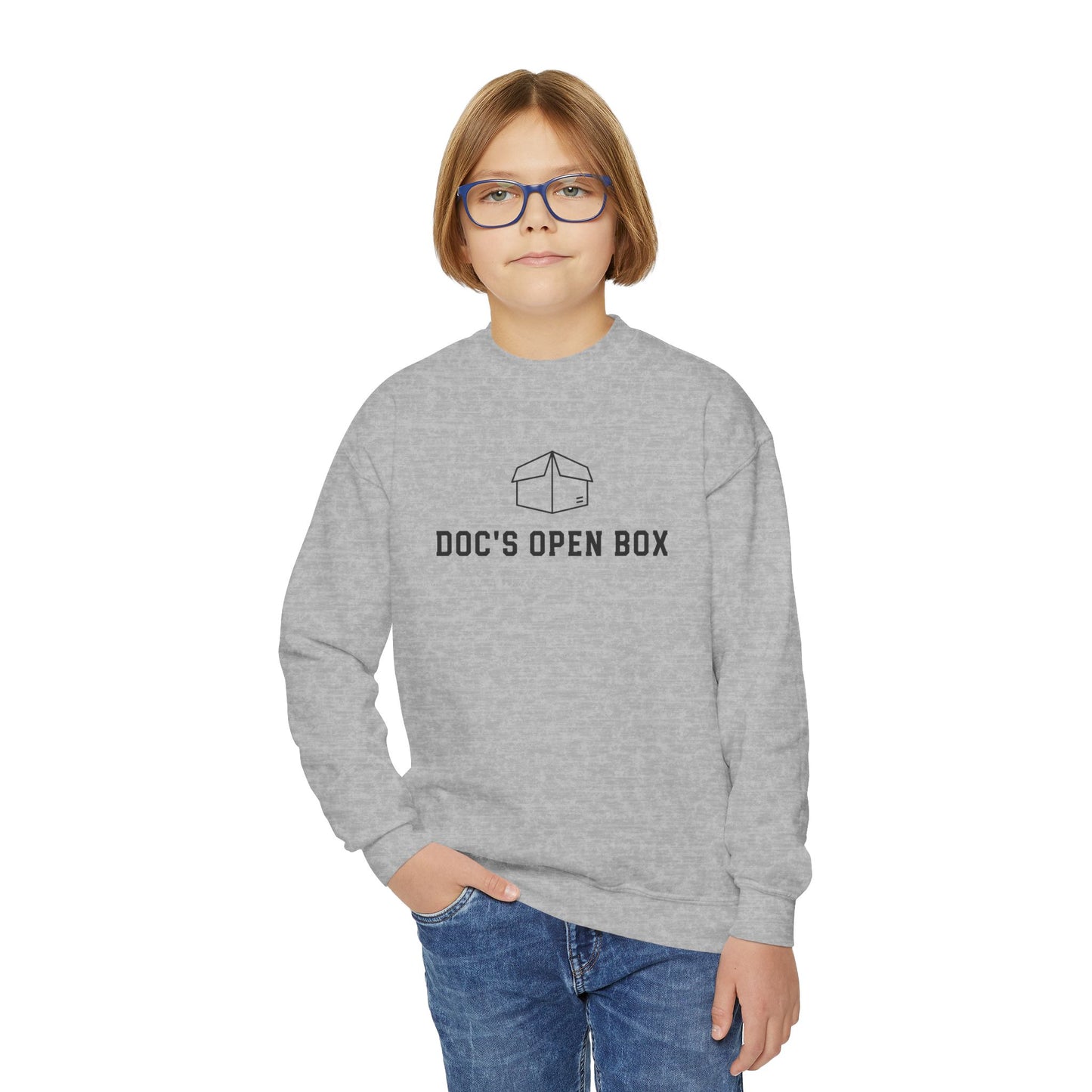 Youth Doc's Open Box Logo Crewneck Sweatshirt — Classic Company Logo