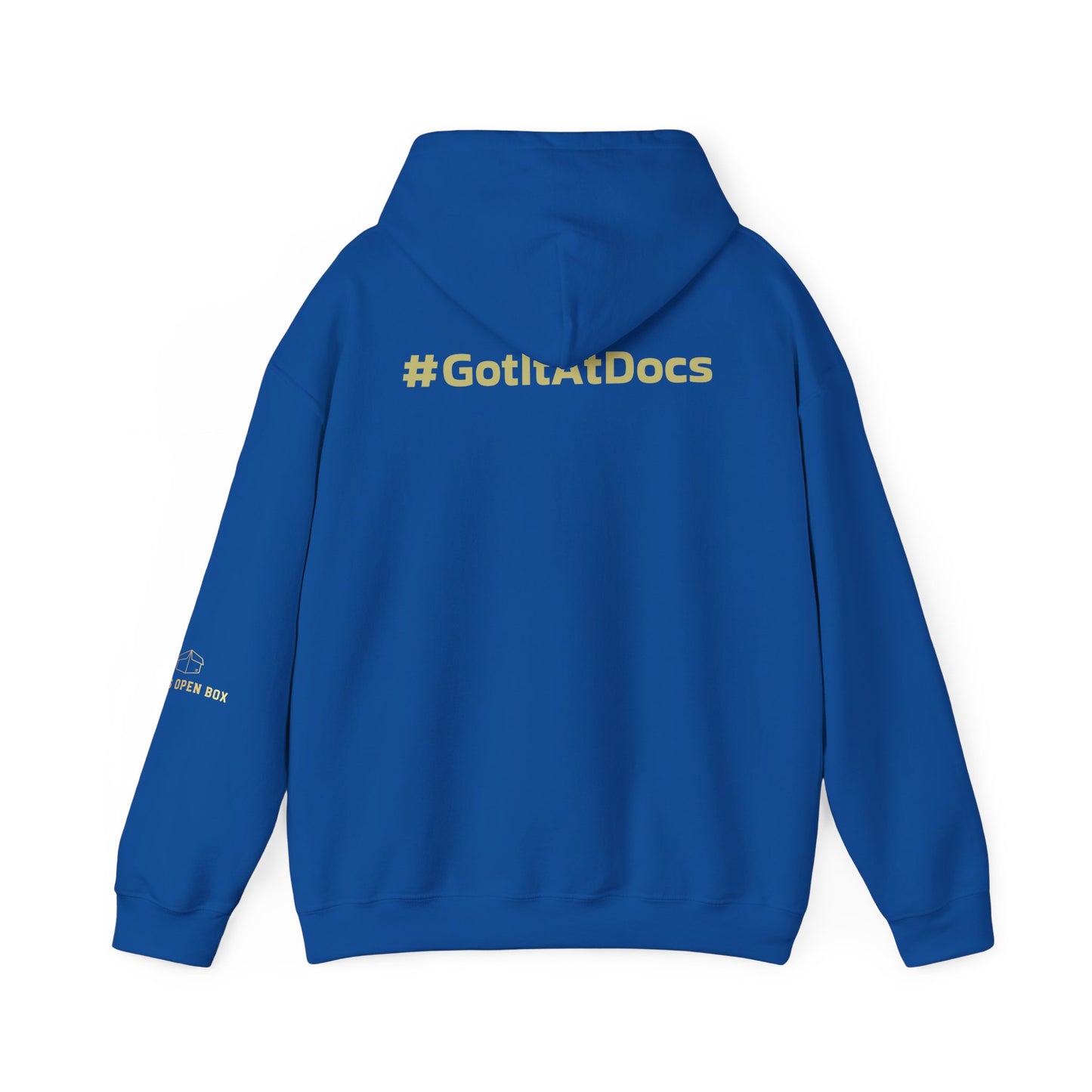 Doc's Open Box Hoodie — Gold Logo Pullover