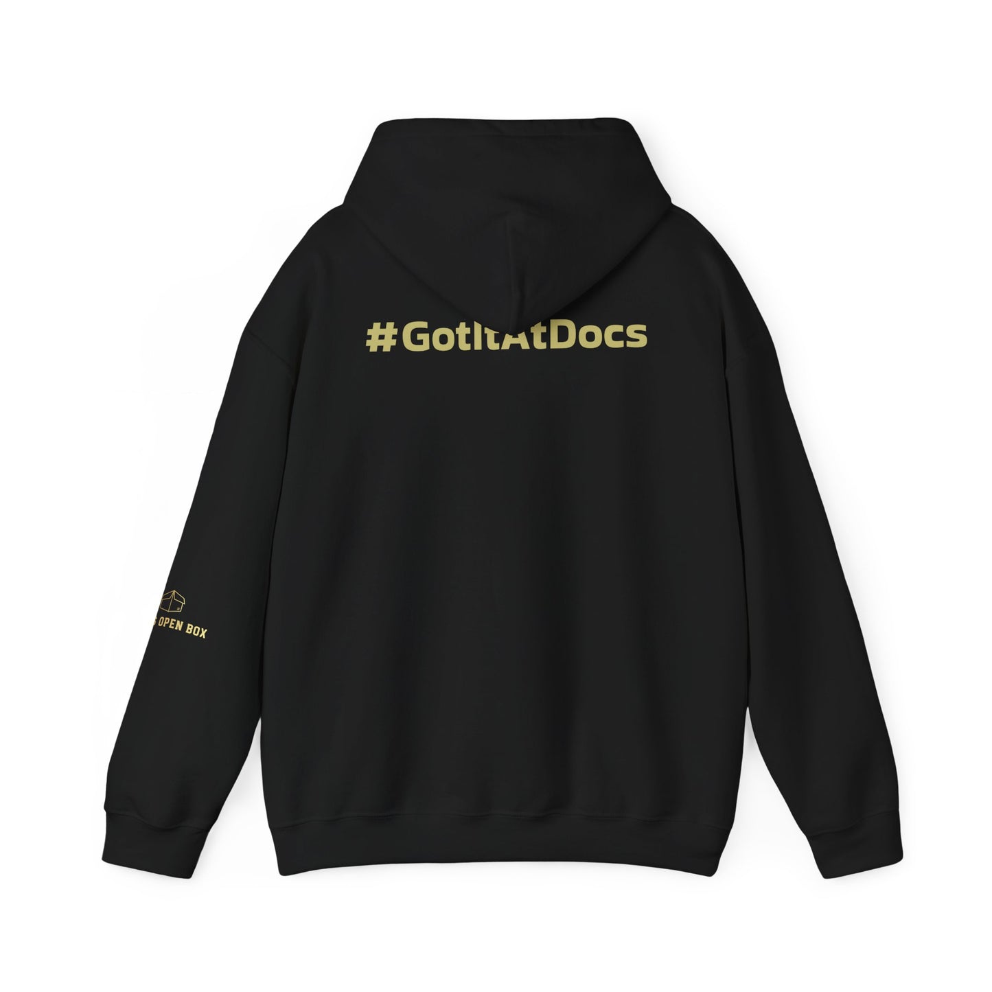 Doc's Open Box Hoodie — Gold Logo Pullover