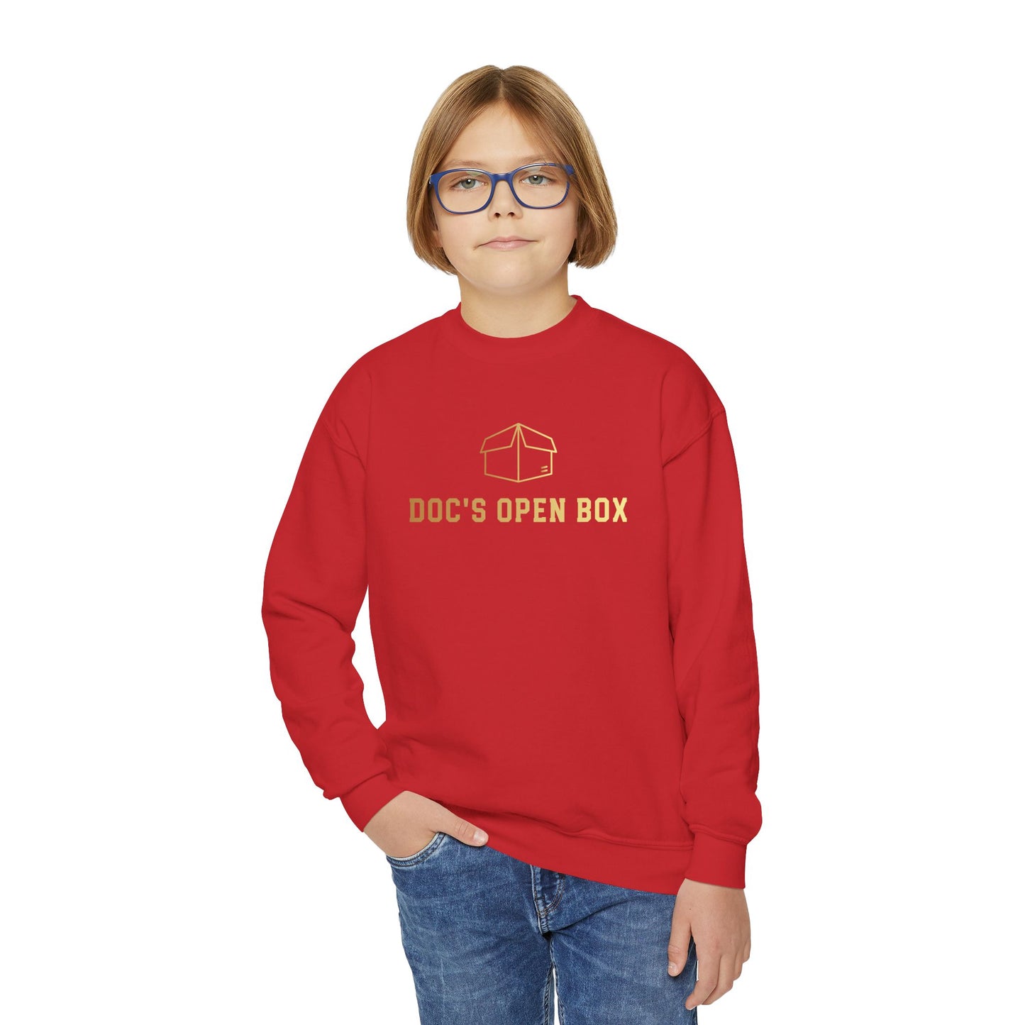 Youth Doc's Open Box Logo Crewneck Sweatshirt — Classic Company Logo