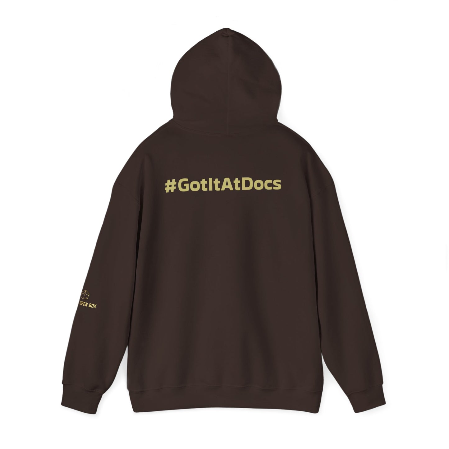 Doc's Open Box Hoodie — Gold Logo Pullover