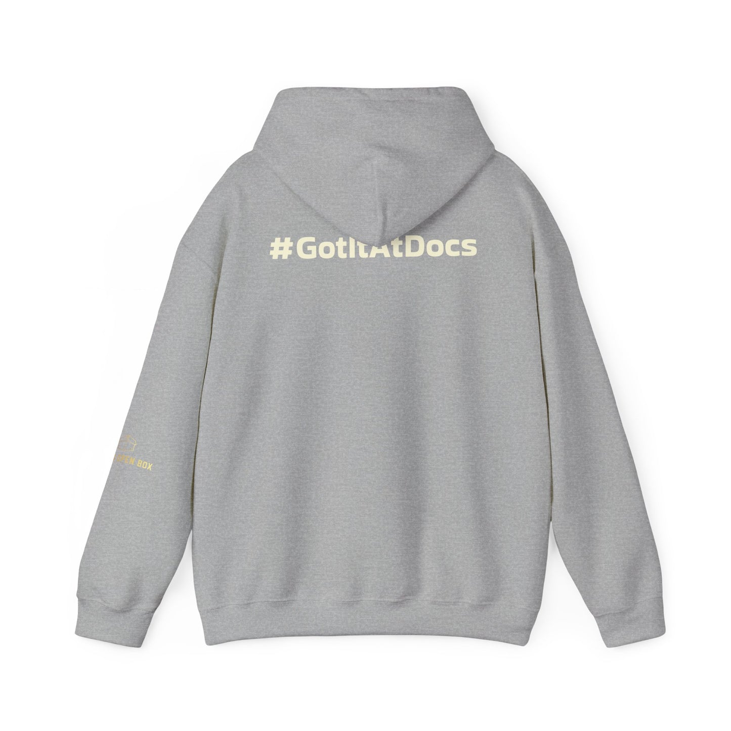 Doc's Open Box Hoodie — Gold Logo Pullover