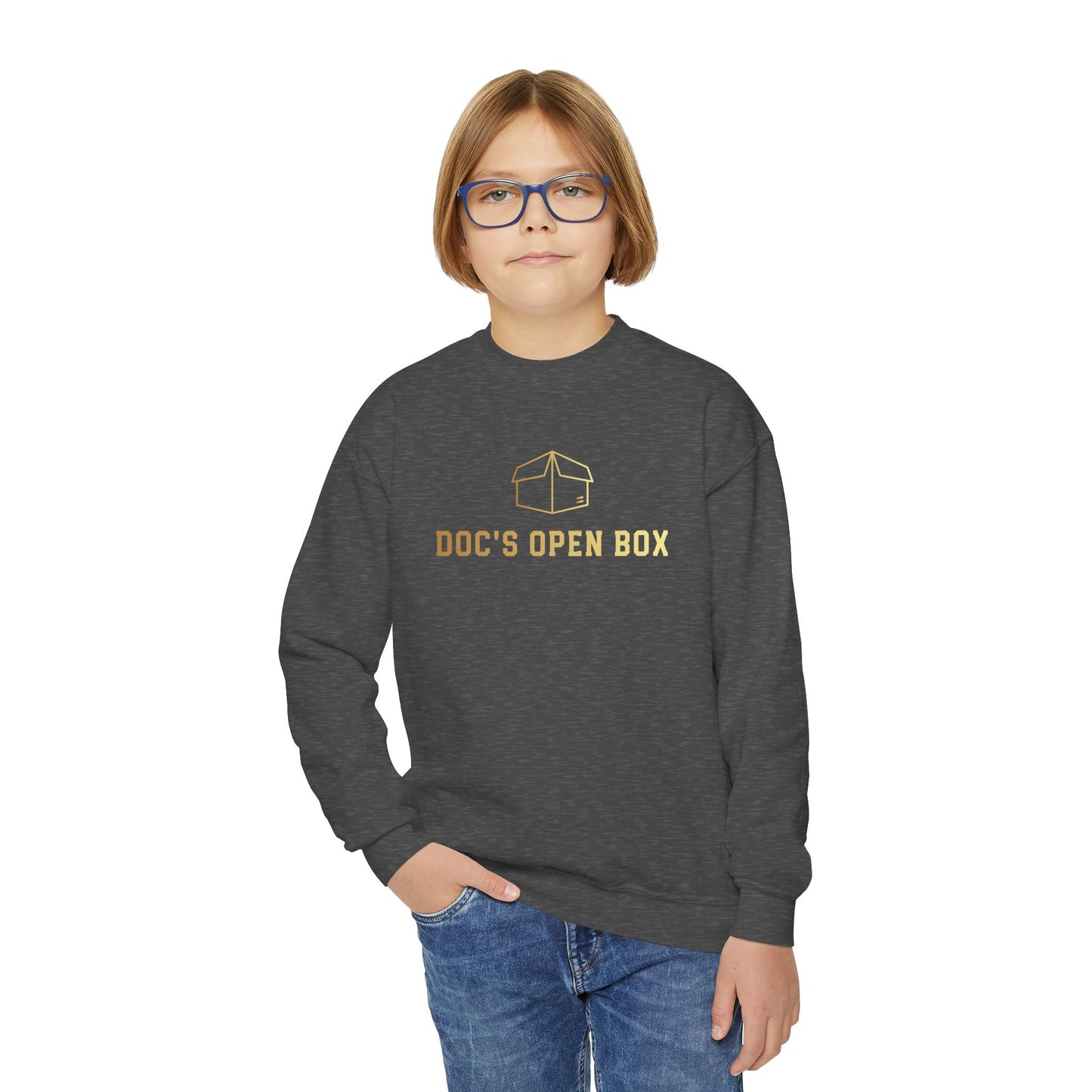 Youth Doc's Open Box Logo Crewneck Sweatshirt — Classic Company Logo