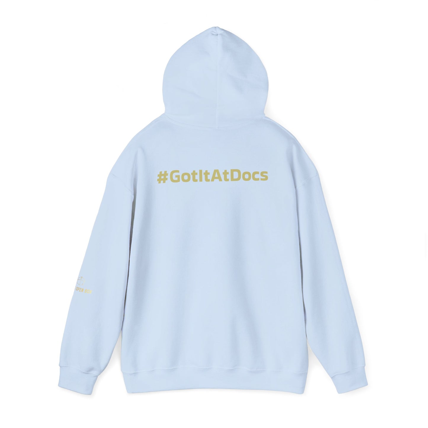 Doc's Open Box Hoodie — Gold Logo Pullover