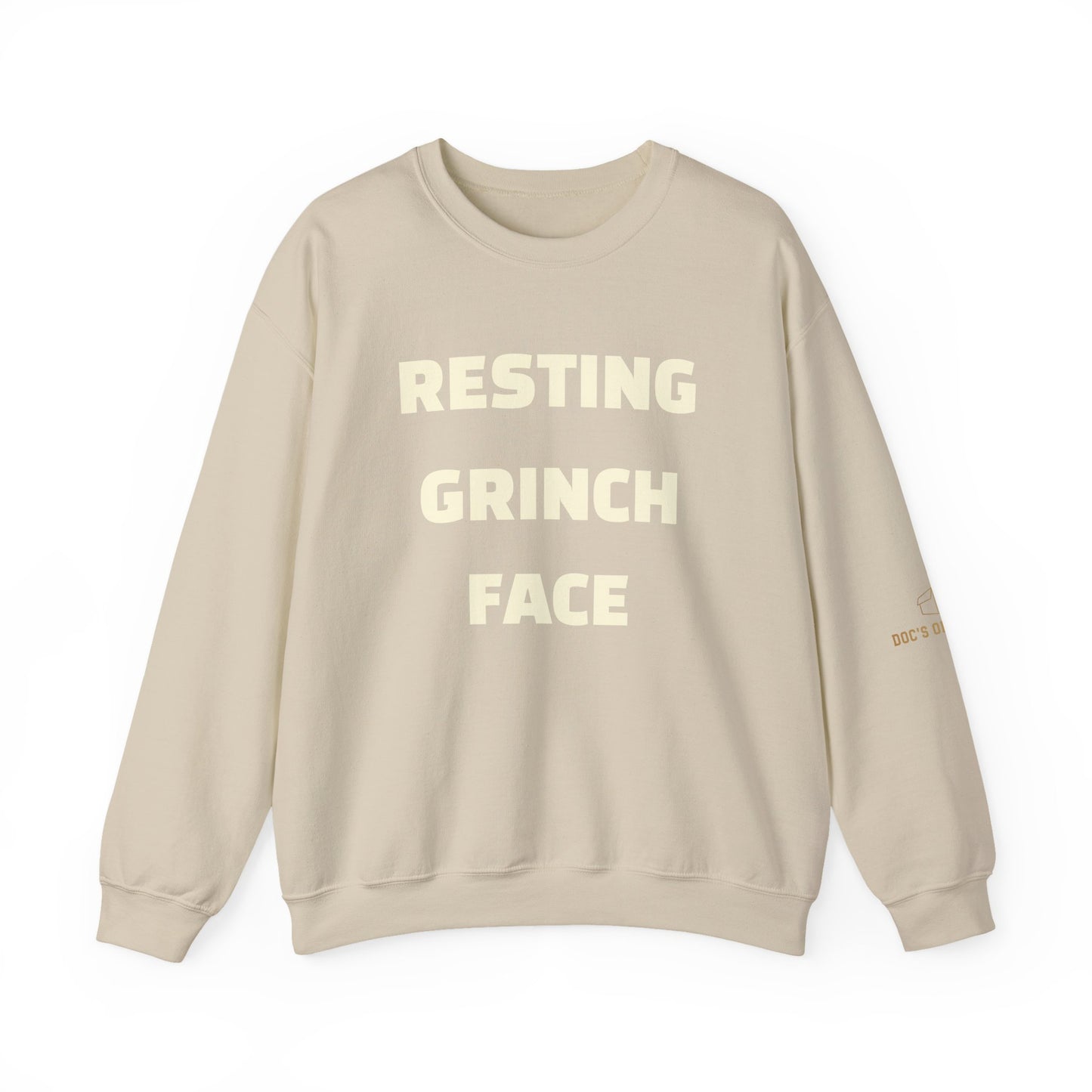 Crewneck Sweatshirt — "Resting Grinch Face" Front & #GotItAtDocs Back Holiday Pullover