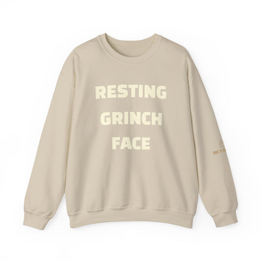 Crewneck Sweatshirt — "Resting Grinch Face" Front & #GotItAtDocs Back Holiday Pullover