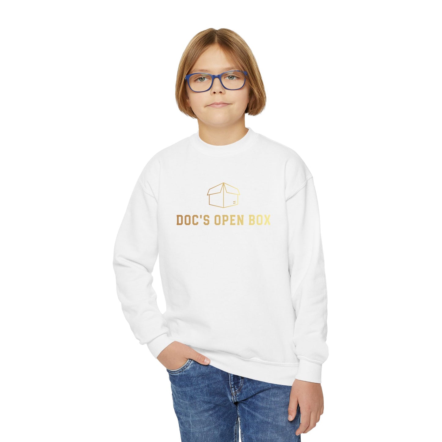 Youth Doc's Open Box Logo Crewneck Sweatshirt — Classic Company Logo