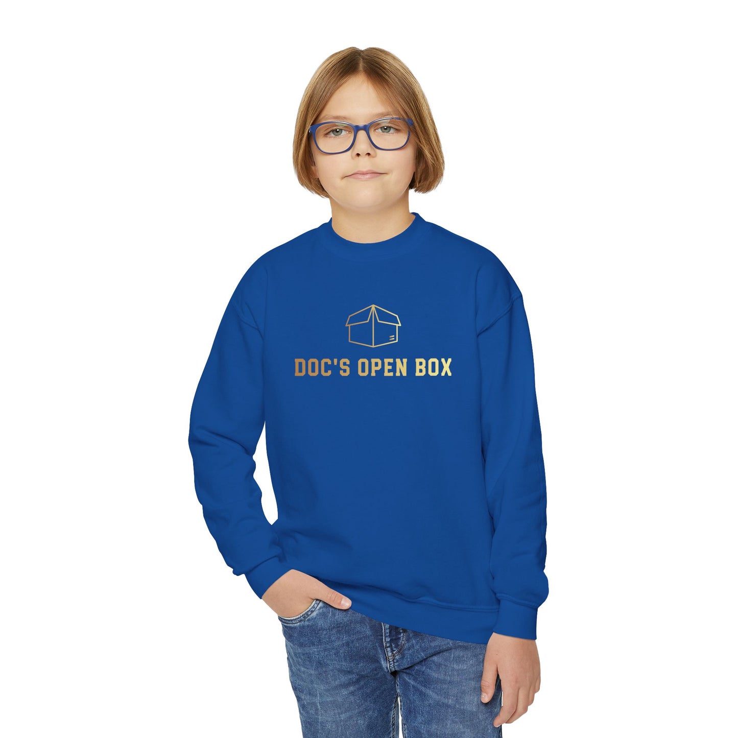 Youth Doc's Open Box Logo Crewneck Sweatshirt — Classic Company Logo
