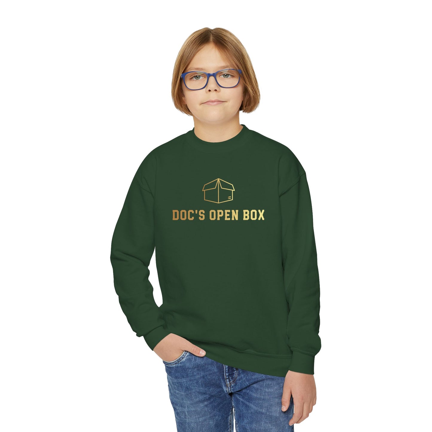 Youth Doc's Open Box Logo Crewneck Sweatshirt — Classic Company Logo