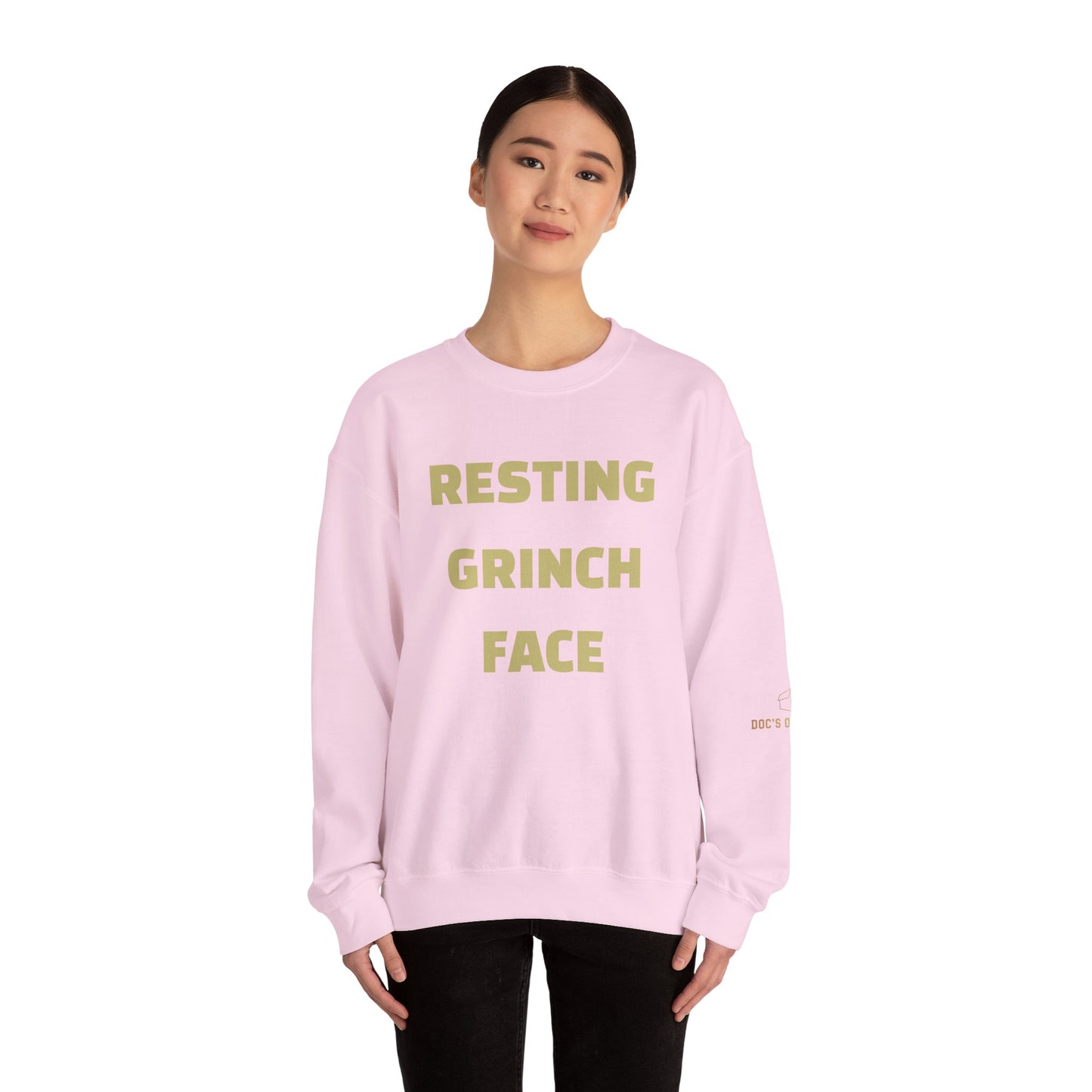Crewneck Sweatshirt — "Resting Grinch Face" Front & #GotItAtDocs Back Holiday Pullover