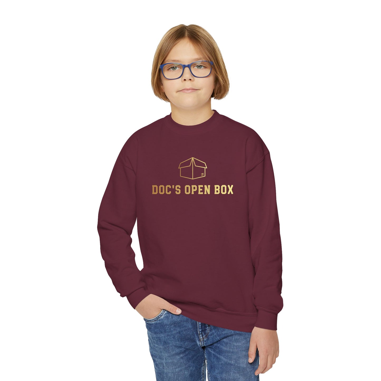 Youth Doc's Open Box Logo Crewneck Sweatshirt — Classic Company Logo