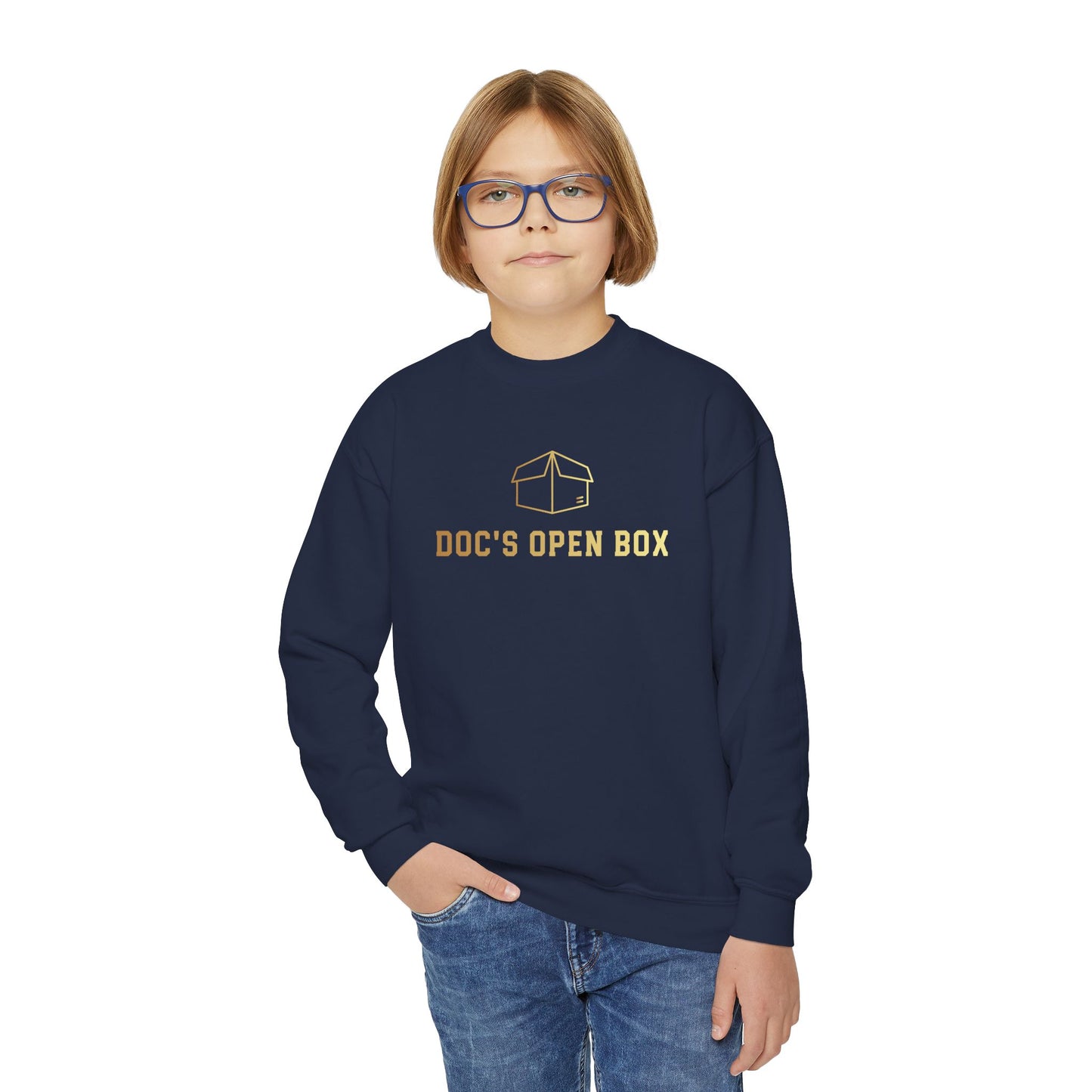 Youth Doc's Open Box Logo Crewneck Sweatshirt — Classic Company Logo