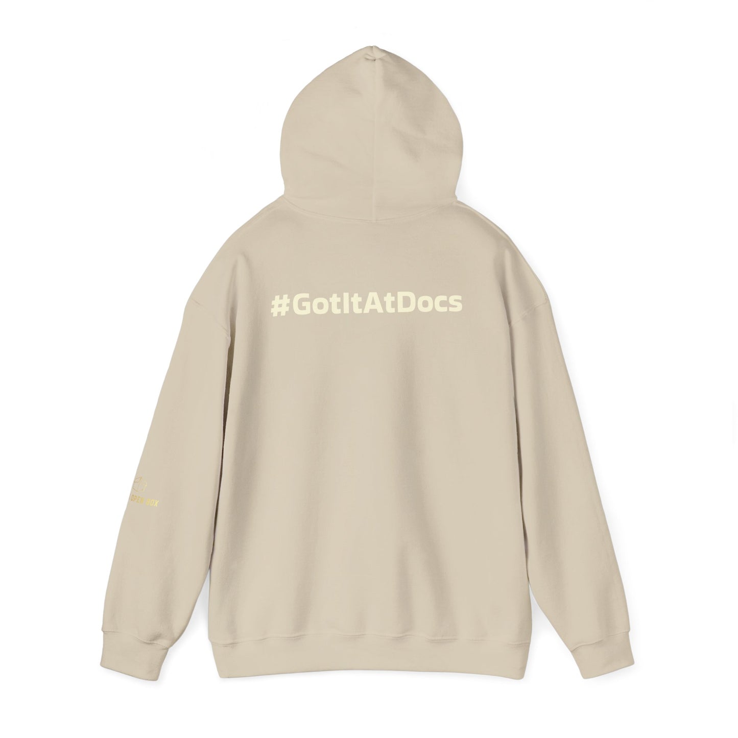 Doc's Open Box Hoodie — Gold Logo Pullover