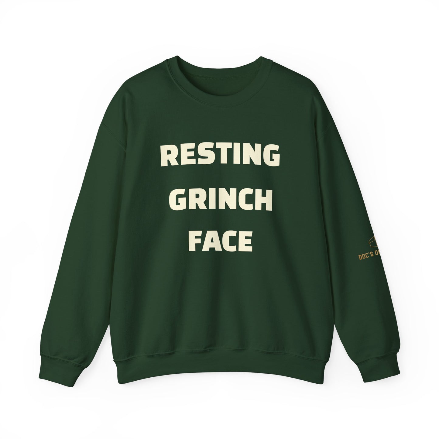 Crewneck Sweatshirt — "Resting Grinch Face" Front & #GotItAtDocs Back Holiday Pullover