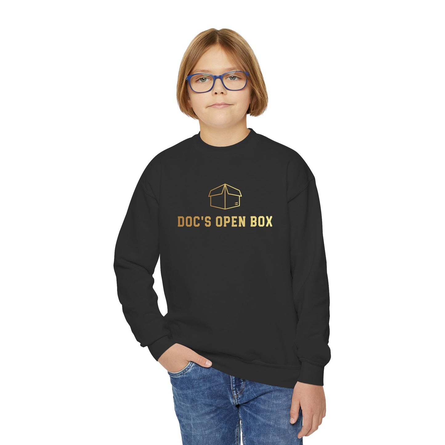 Youth Doc's Open Box Logo Crewneck Sweatshirt — Classic Company Logo
