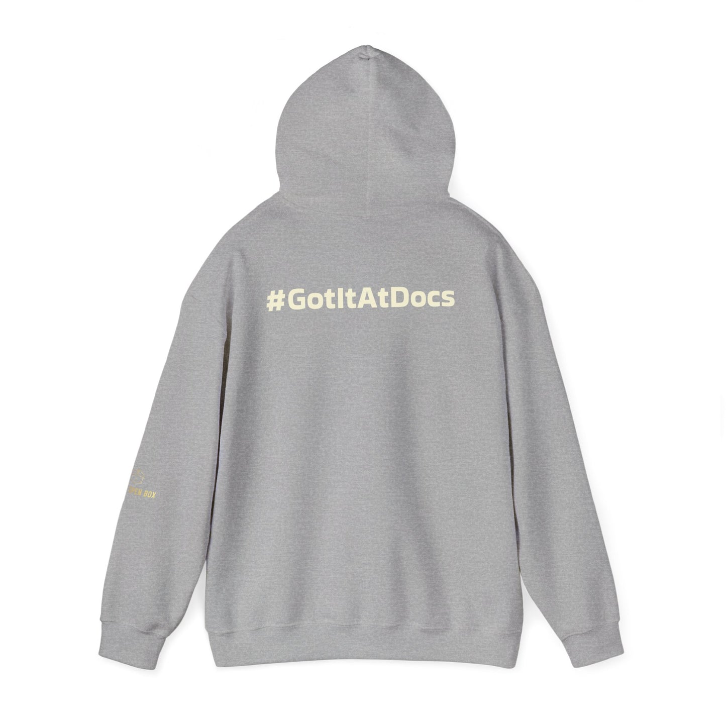 Doc's Open Box Hoodie — Gold Logo Pullover