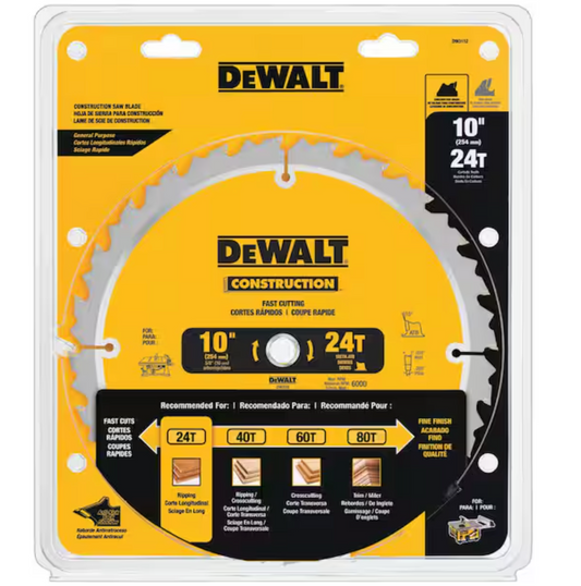 DEWALT Construction 10 in. 24-Teeth Thin Kerf Table Saw Blade