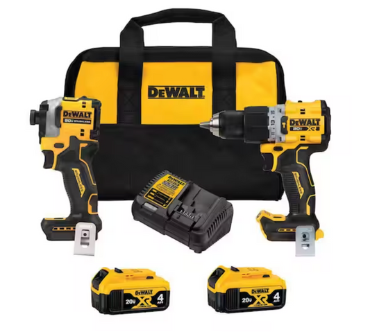 DEWALT 20V MAX XR Hammer Drill and ATOMIC Impact Driver 2 Tool Combo Kit with (2) 4.0Ah Batteries, Charger and Bag