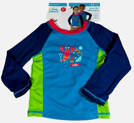 SUN SMART Swim Tee Rash Guard Lobster Theme